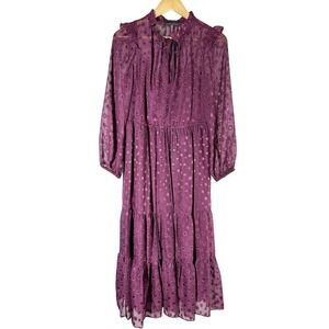 Julia Jordan Ruffle Drawstring Midi Dress Size 4 Burgundy